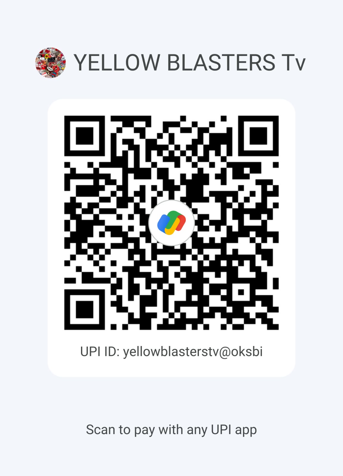 UPI QR for YELLOW BLASTERS Tv, yellowblasterstv@oksbi
